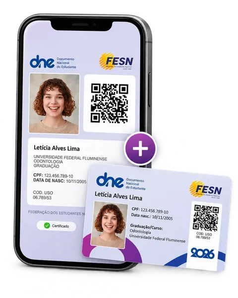 Mockup da carteirinha digital e da carteirinha física da FESN