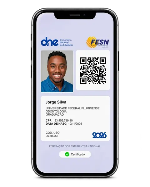 Mockup da carteirinha digital da FESN em um smartphone